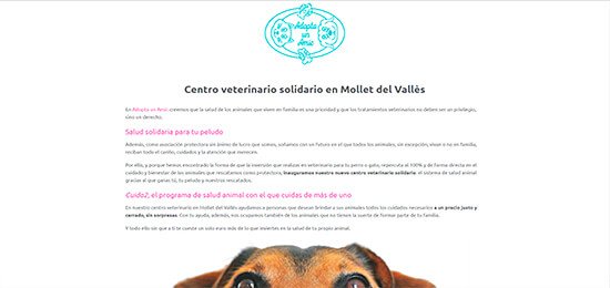 Página de inicio de la web de Veterinaris Adopta un Amic