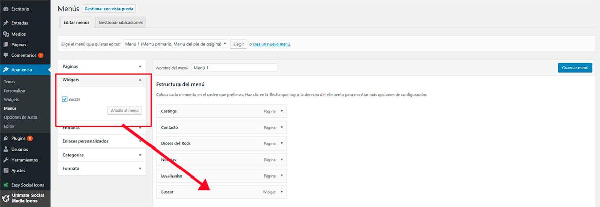 Widget menu wordpress