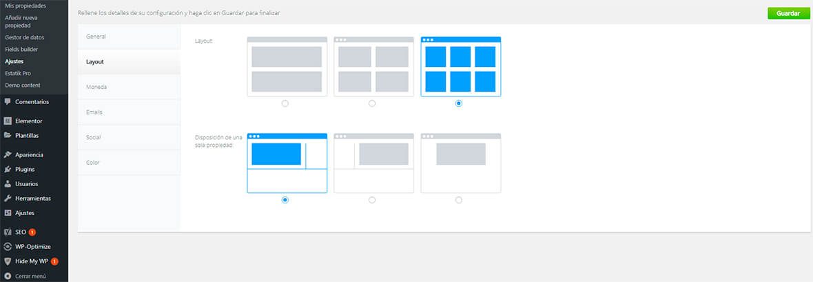 configurar layout estatik wordpress