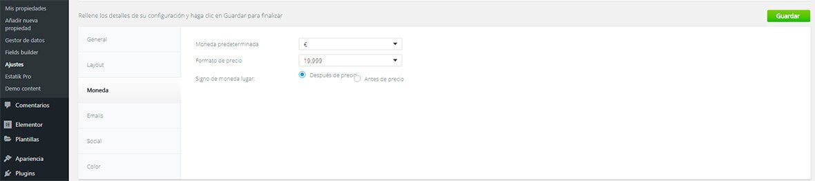 configurar tipo de moneda estatik
