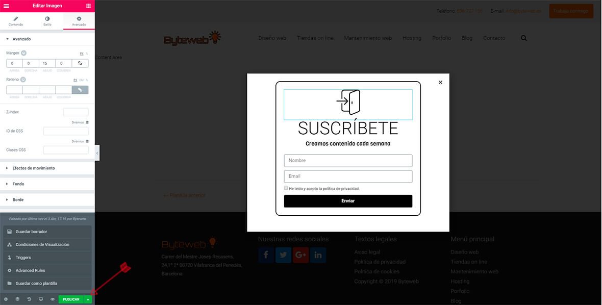 crear pop-up con elementor