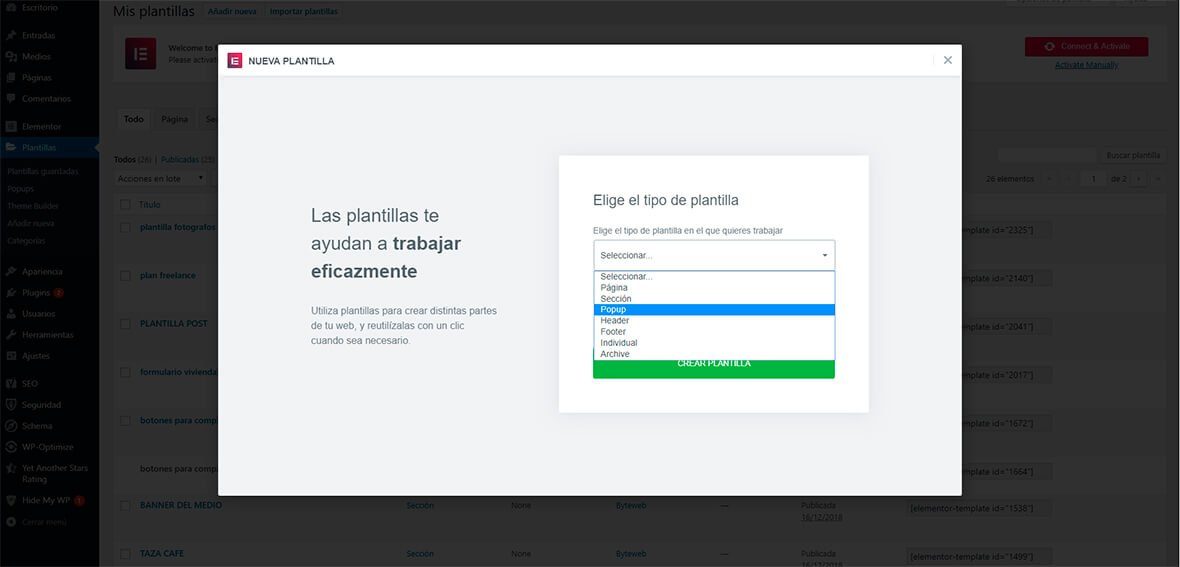 crear ventanas emergentes con elementor