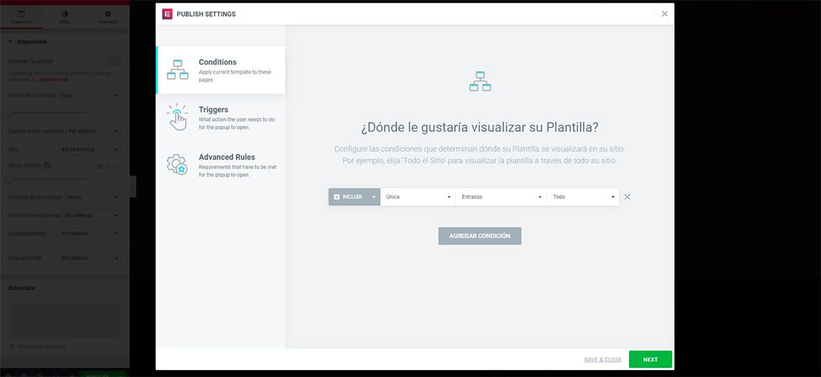 hacer pop up con elementor